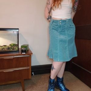 Aqua corduroy midi skirt